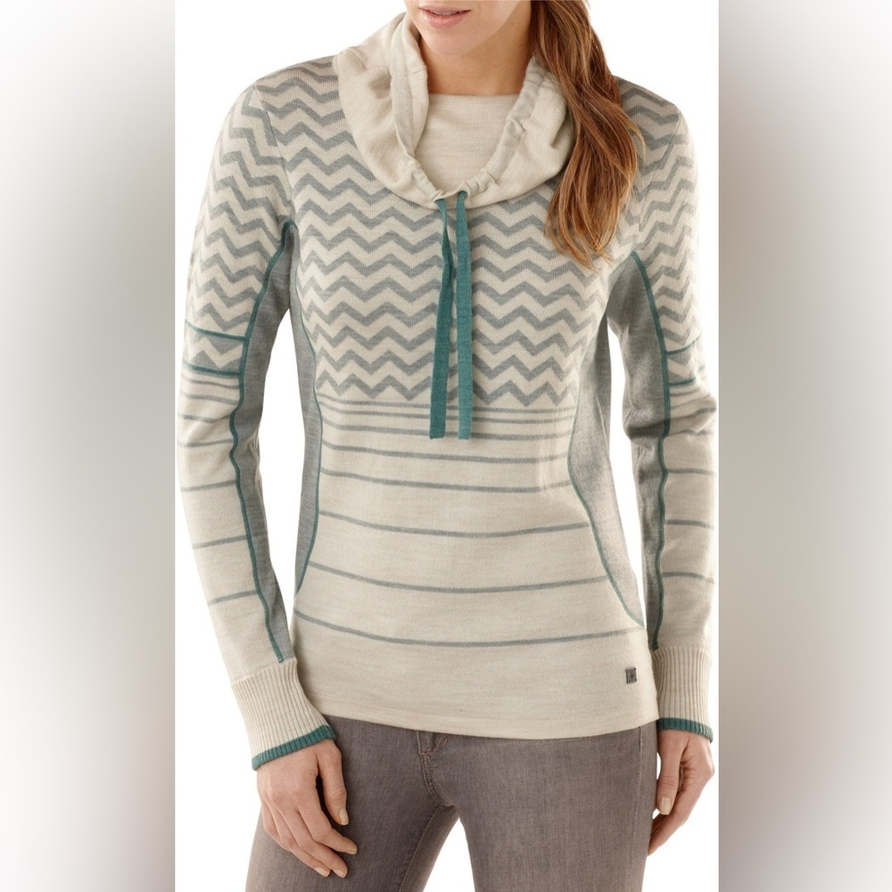 Smartwool Optic Frills Double Knit Pullover Sweater Merino Wool Cowl Neck Small